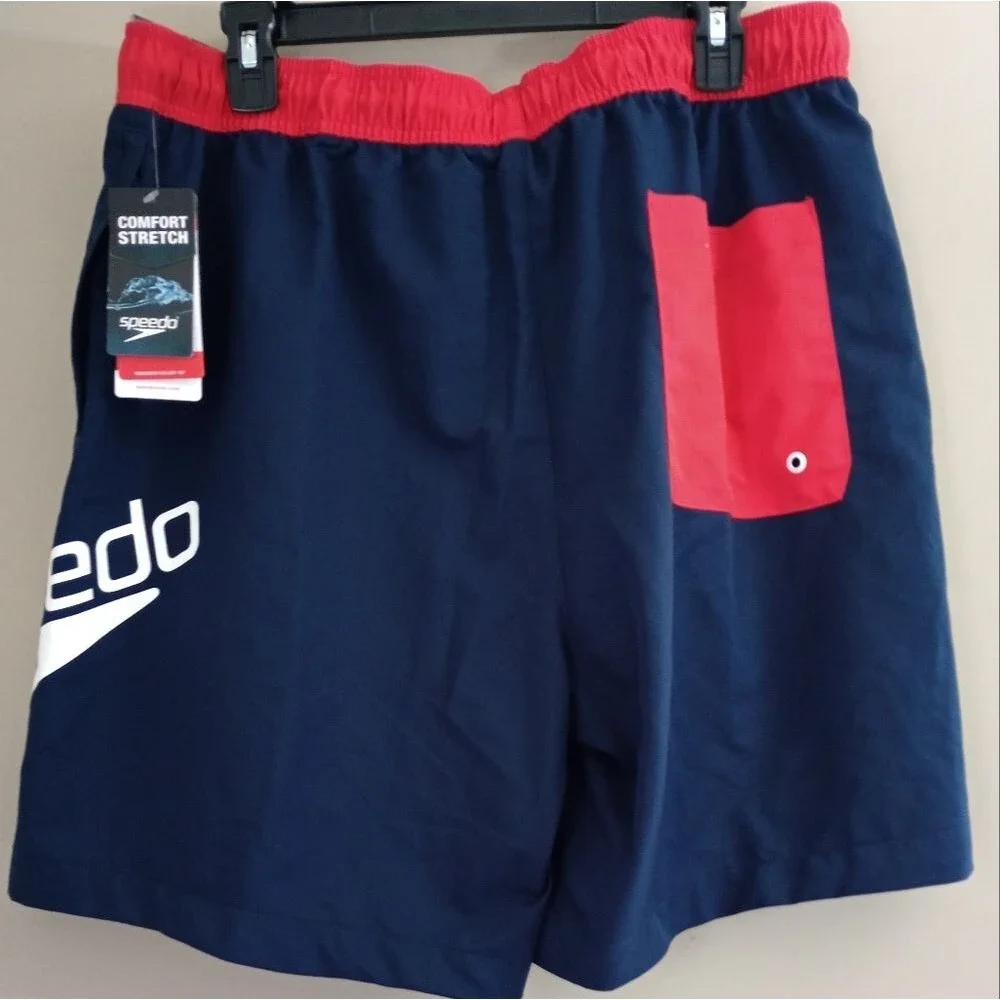 NWT Speedo Blue/Red Swim UPF 50+ Trunks Size XL